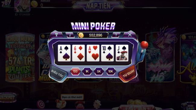 Quay slot Mini Poker 789Club nổ hũ siêu khủng.